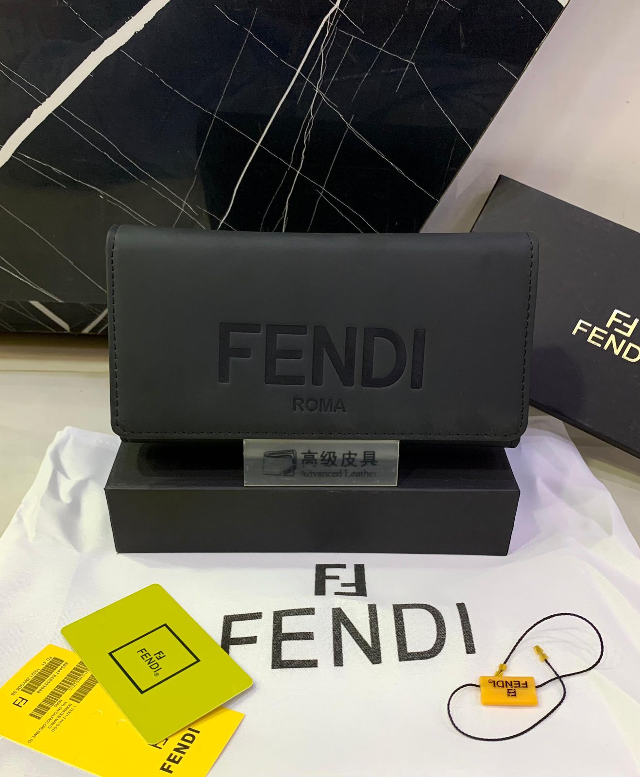 Fendi Roma black calfskin leather folded continental wallet