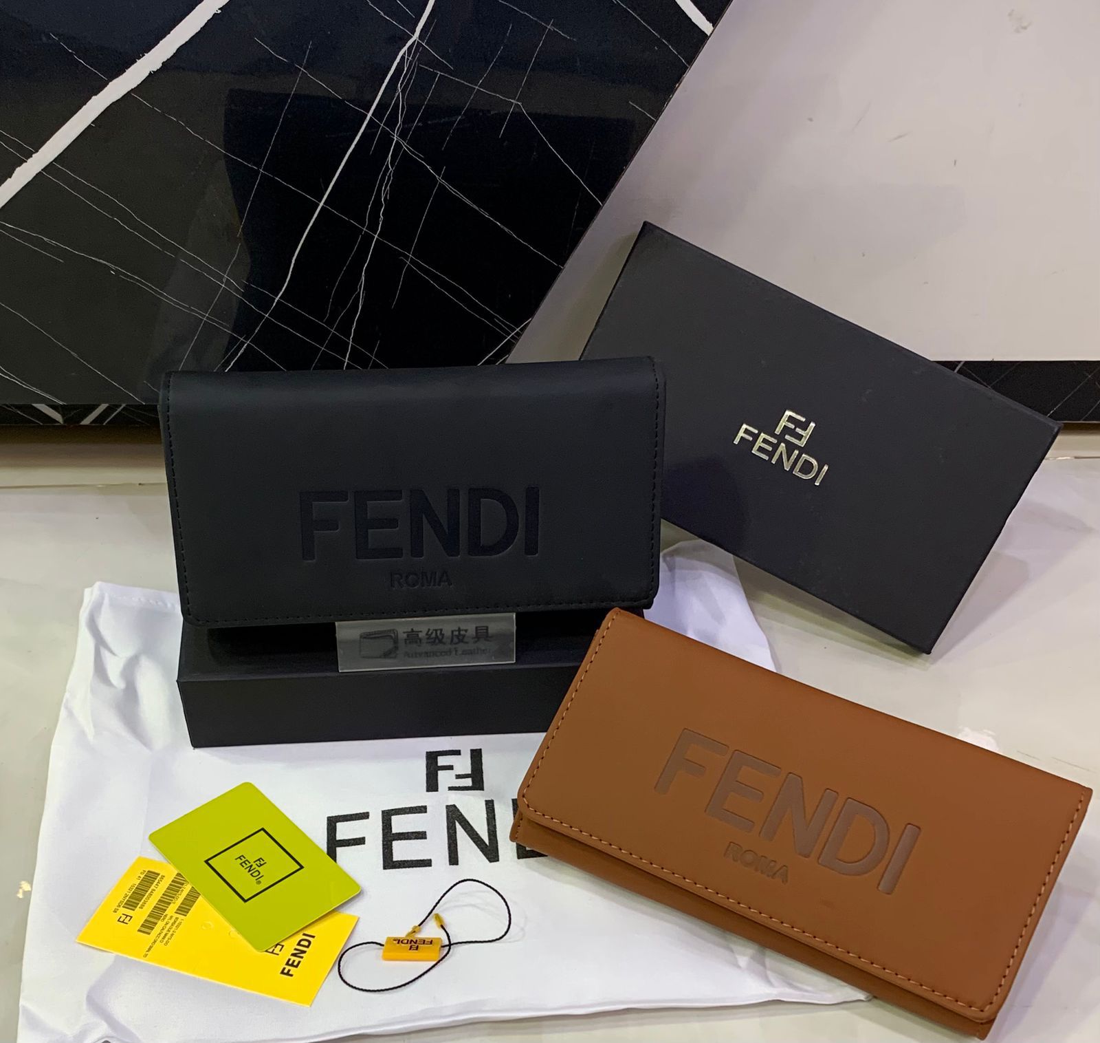 Fendi Roma black calfskin leather folded continental wallet