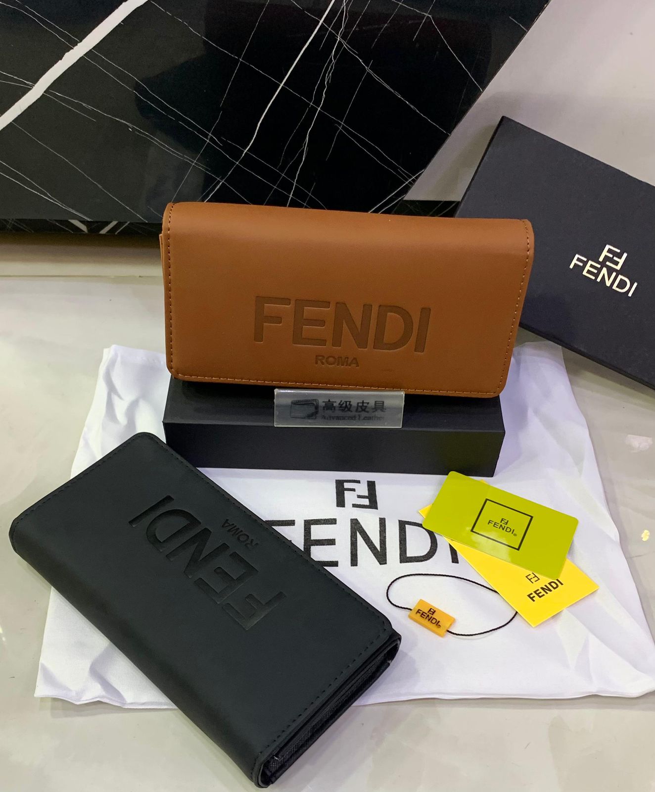 Fendi Roma black calfskin leather folded continental wallet